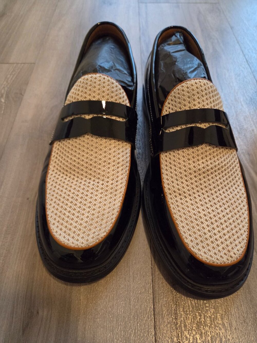 Marc Nolan Calum Black/White Leather Penny Loafers Size 8